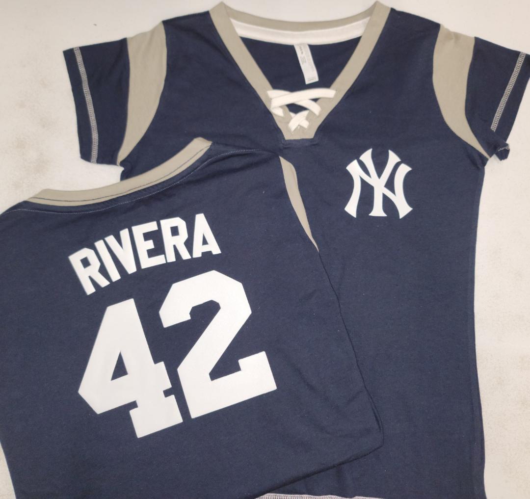 MLB Team Apparel Womens New York Yankees MARIANO RIVERA "Laces" Baseball Shirt NAVY