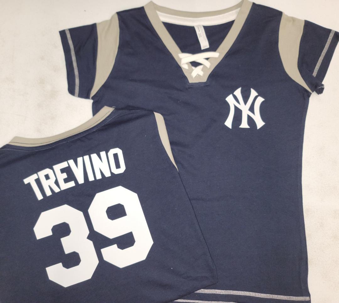 MLB Team Apparel Womens New York Yankees JOSE TREVINO "Laces" Baseball Shirt NAVY