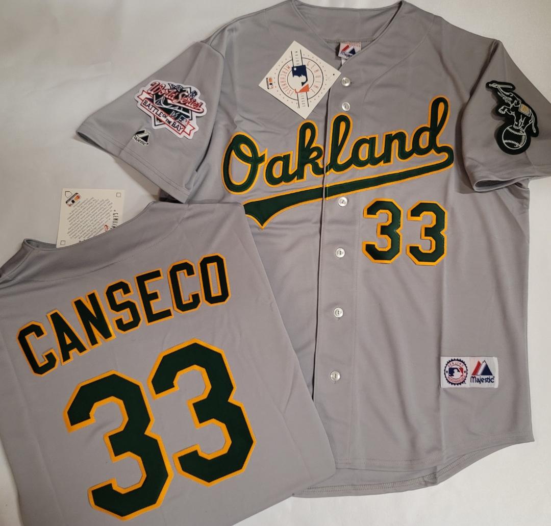 Majestic Oakland A's JOSE CANSECO 1989 World Series Baseball Jersey GRAY