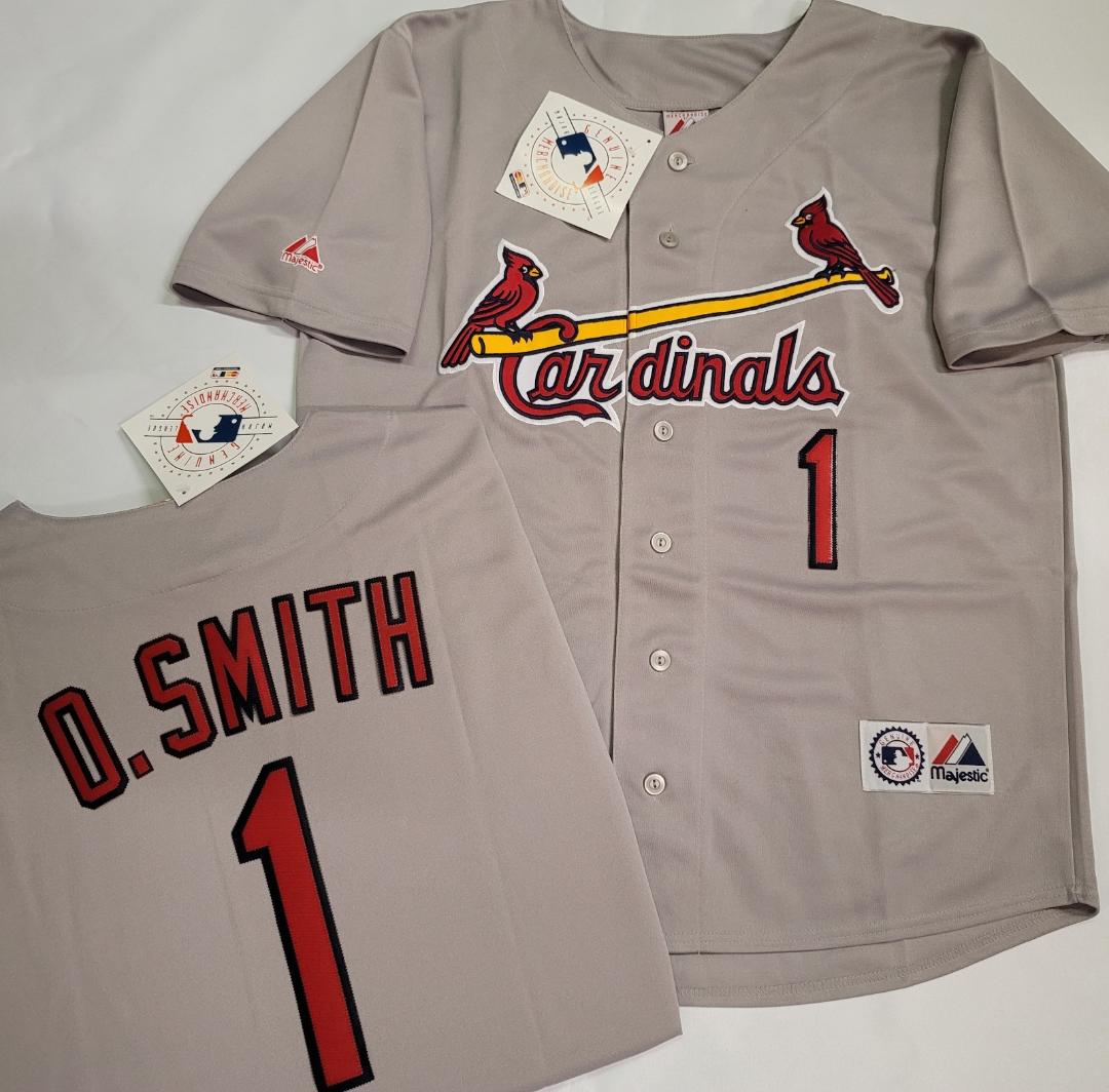 Mens Majestic St Louis Cardinals OZZIE SMITH Baseball Jersey GRAY