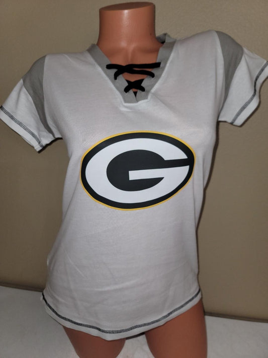 Womens Ladies NFL Team Apparel GREEN BAY PACKERS "Laces" Football Jersey SHIRT White