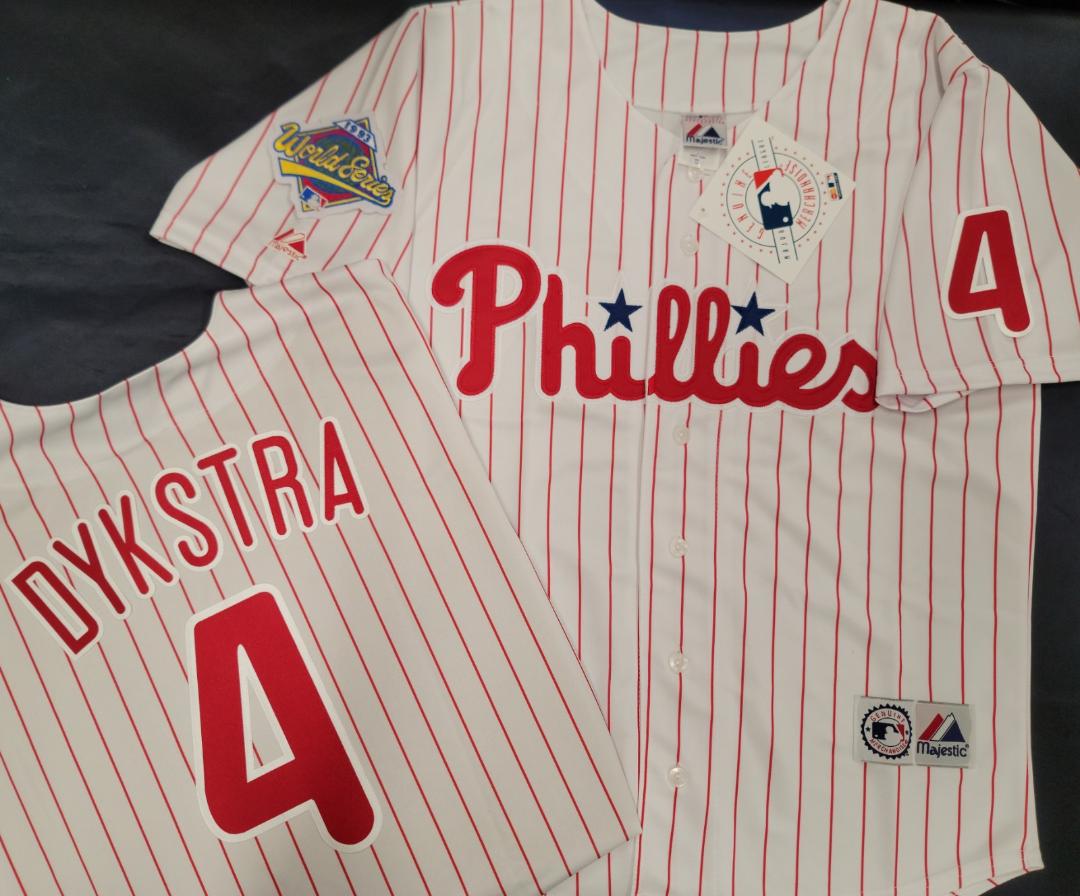 Majestic Philadelphia Phillies LENNY DYKSTRA 1993 World Series Baseball Jersey White P/S