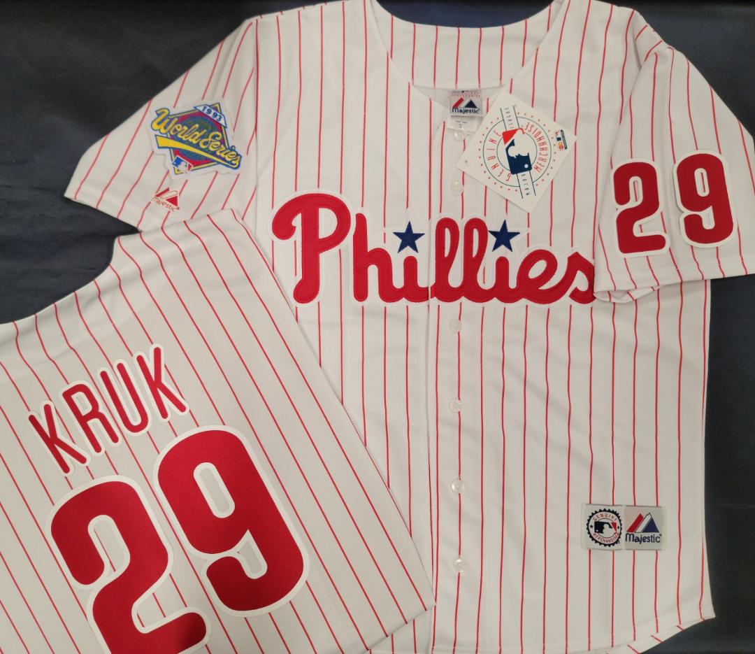 Majestic Philadelphia Phillies JOHN KRUK 1993 World Series Baseball Jersey White P/S