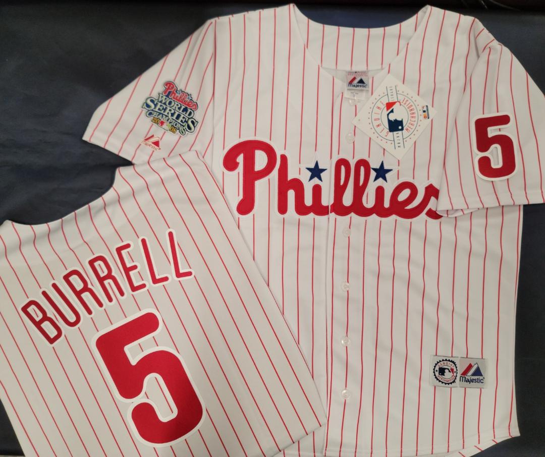 Majestic Philadelphia Phillies PAT BURRELL 2008 World Series Champions Baseball Jersey WHITE P/S
