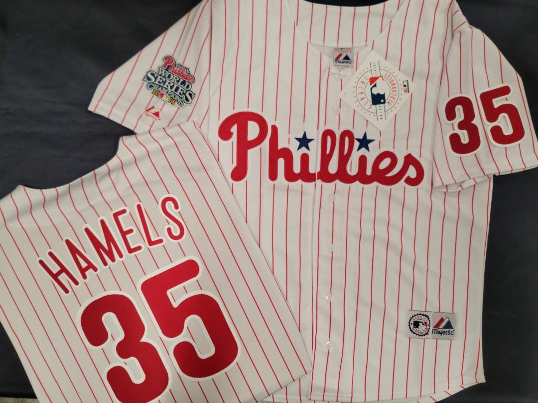 Majestic Philadelphia Phillies COLE HAMELS 2008 World Series Champions Baseball Jersey WHITE P/S