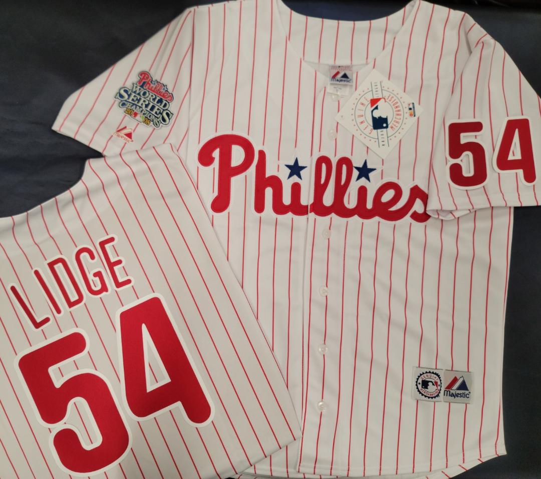 Majestic Philadelphia Phillies BRAD LIDGE 2008 World Series Champions Baseball Jersey WHITE P/S