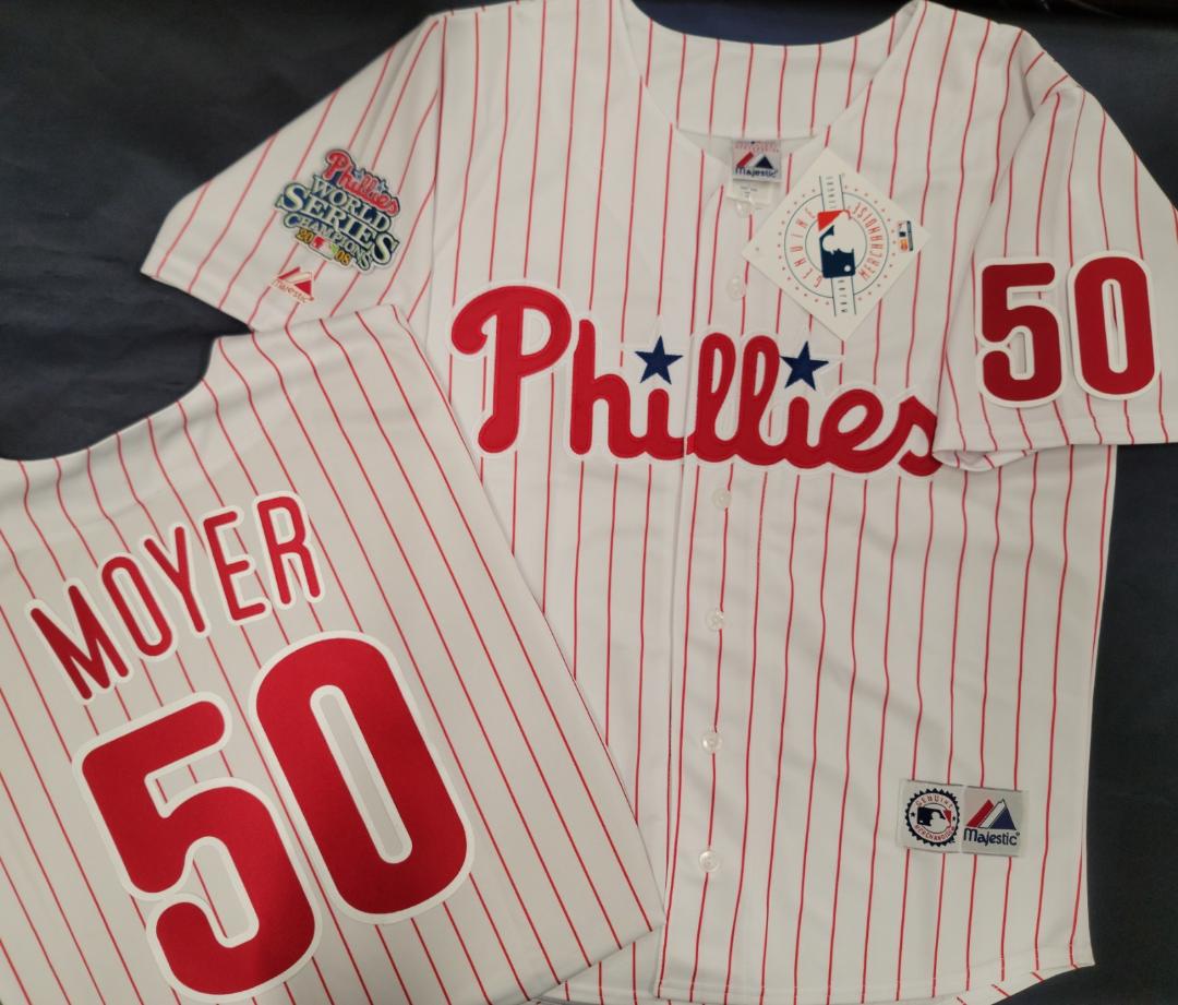 Majestic Philadelphia Phillies JAMIE MOYER 2008 World Series Champions Baseball Jersey WHITE P/S