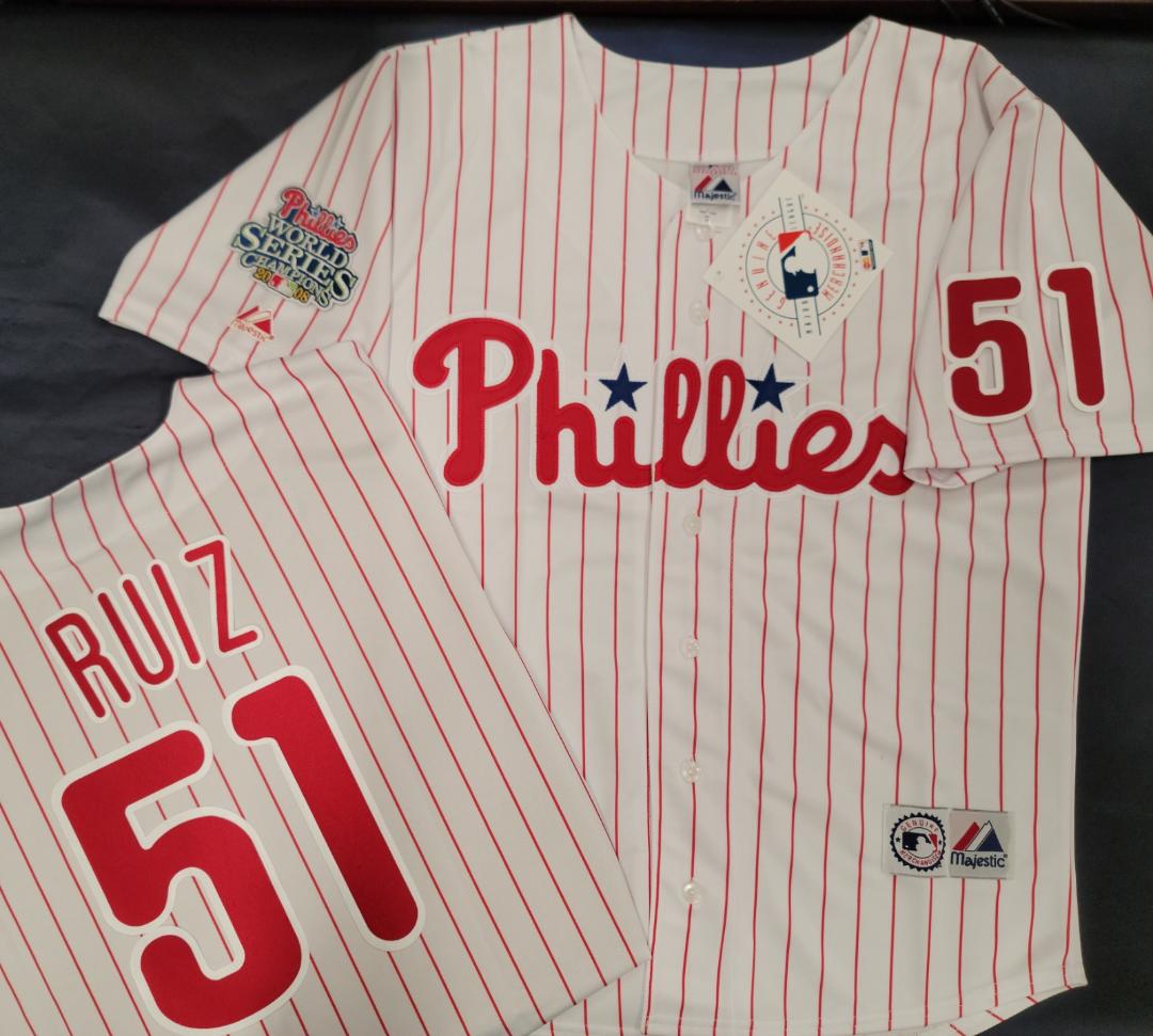 Majestic Philadelphia Phillies CARLOS RUIZ 2008 World Series Champions Baseball Jersey WHITE P/S