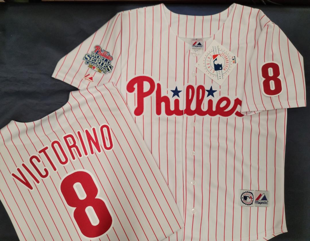 Majestic Philadelphia Phillies SHANE VICTORINO 2008 World Series Champions Baseball Jersey WHITE P/S