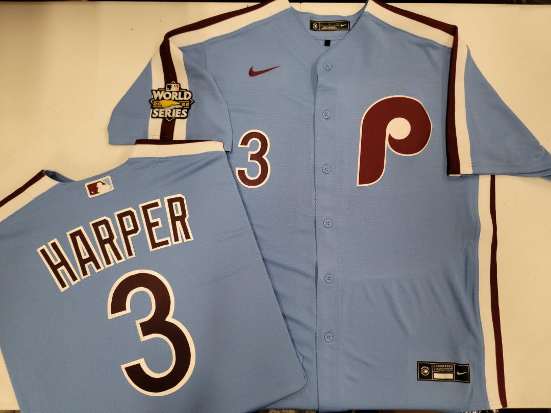 Nike Philadelphia Phillies BRYCE HARPER 2022 World Series Sewn THROWBACK Baseball Jersey