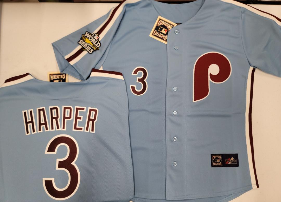 Cooperstown Collection Philadelphia Phillies BRYCE HARPER 2022 WORLD SERIES Sewn THROWBACK Baseball Jersey