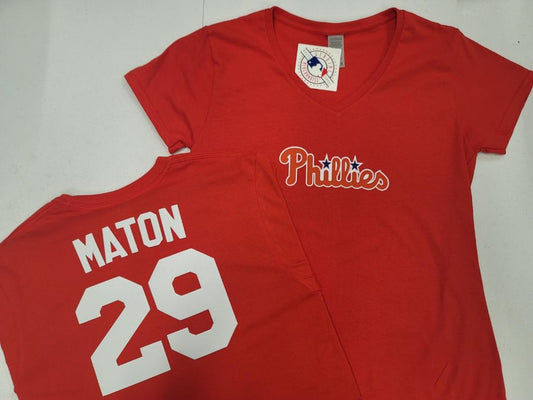 MLB Team Apparel Womens Philadelphia Phillies NICK MATON V-Neck Baseball Shirt RED