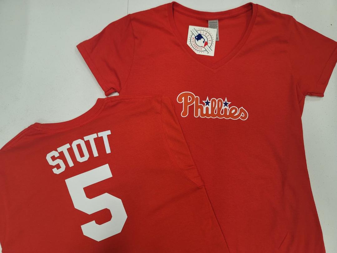 MLB Team Apparel Womens Philadelphia Phillies BRYSON STOTT V-Neck Baseball Shirt RED