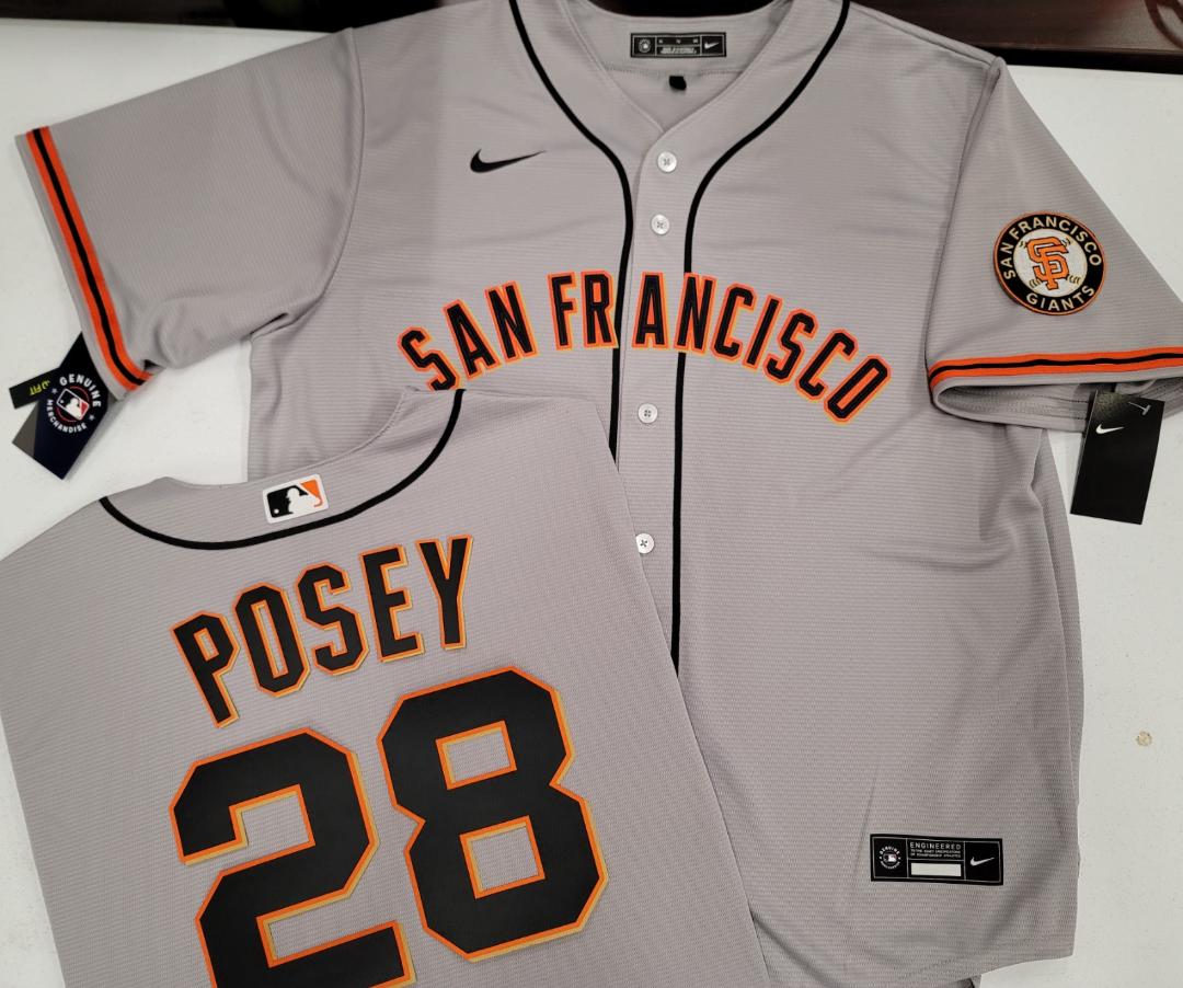 Mens Nike San Francisco Giants BUSTER POSEY Baseball JERSEY GRAY