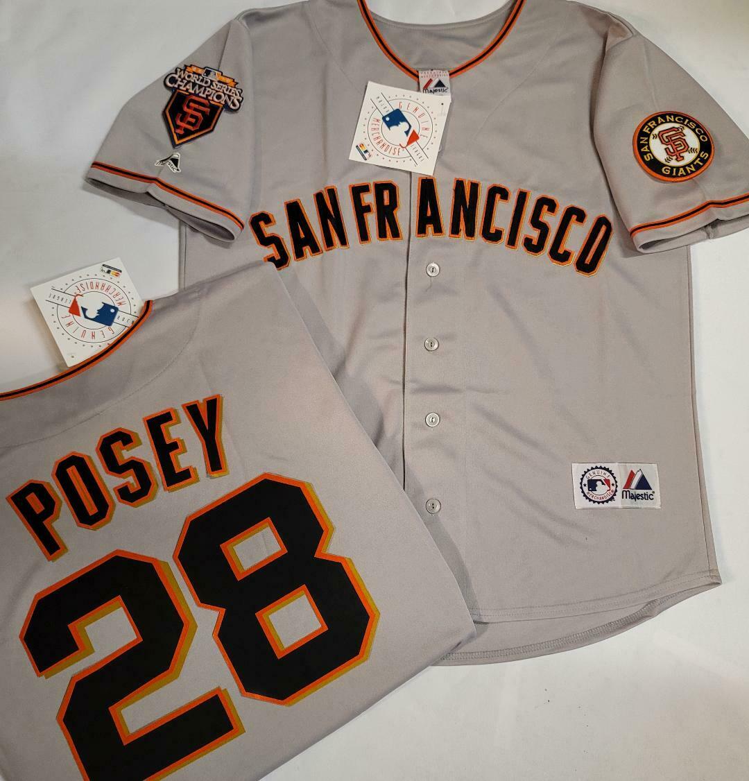 Majestic San Francisco Giants BUSTER POSEY 2010 World Series Sewn Baseball Jersey GRAY