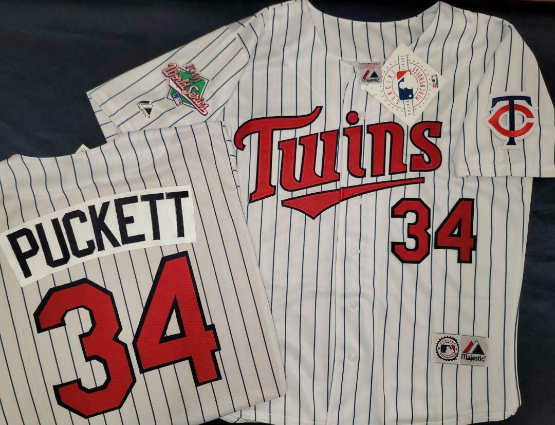 Majestic Minnesota Twins KIRBY PUCKETT 1991 World Series Baseball Jersey White P/S