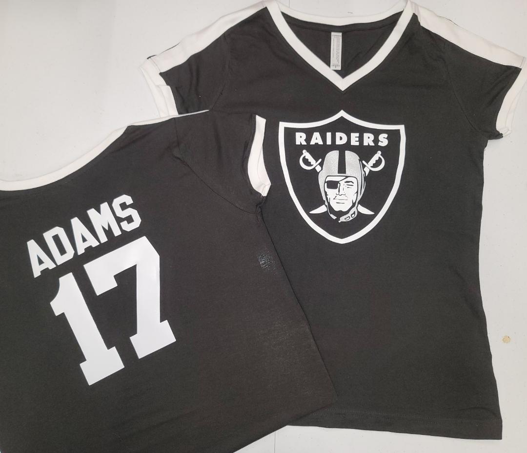 WOMENS Las Vegas Raiders DEVANTE ADAMS V-Neck Ringer Shirt Black