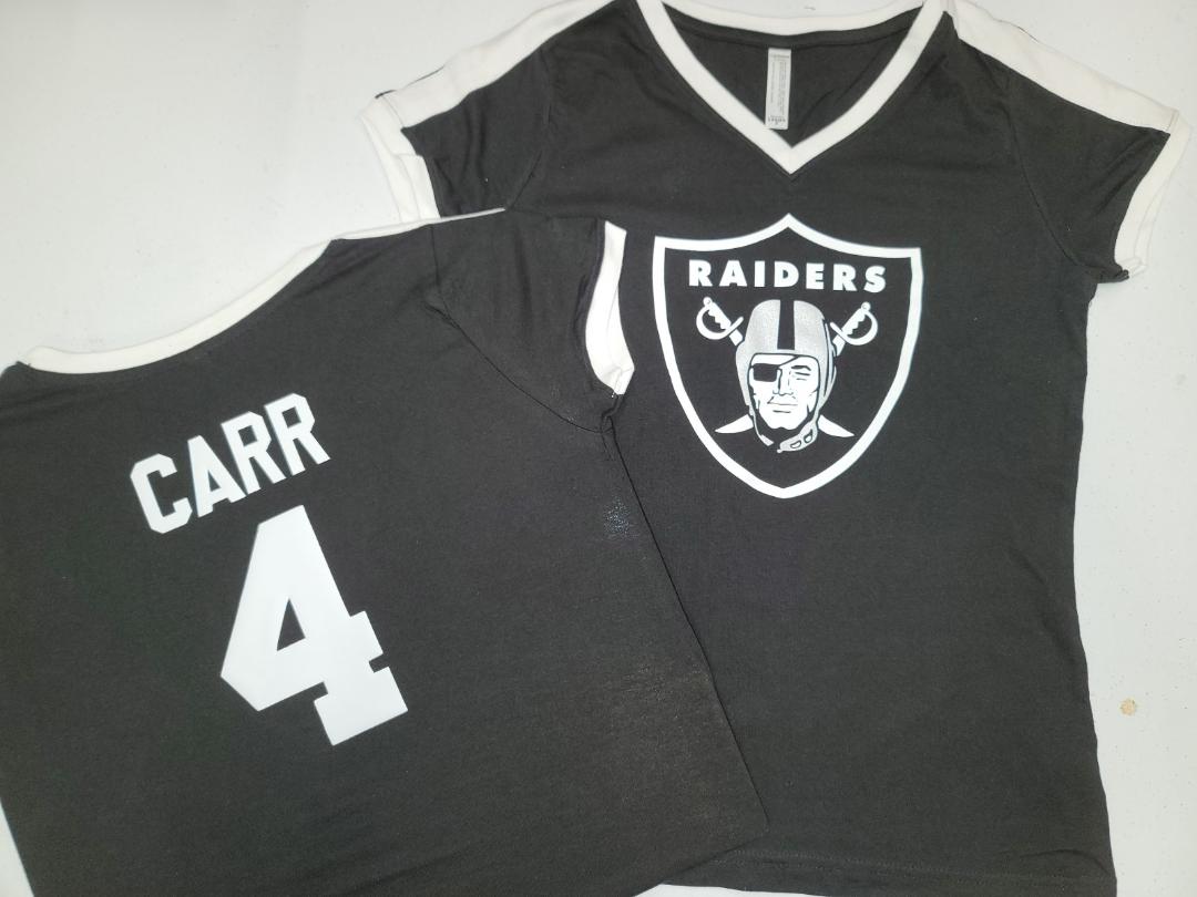 WOMENS Las Vegas Raiders DEREK CARR V-Neck Ringer Shirt Black