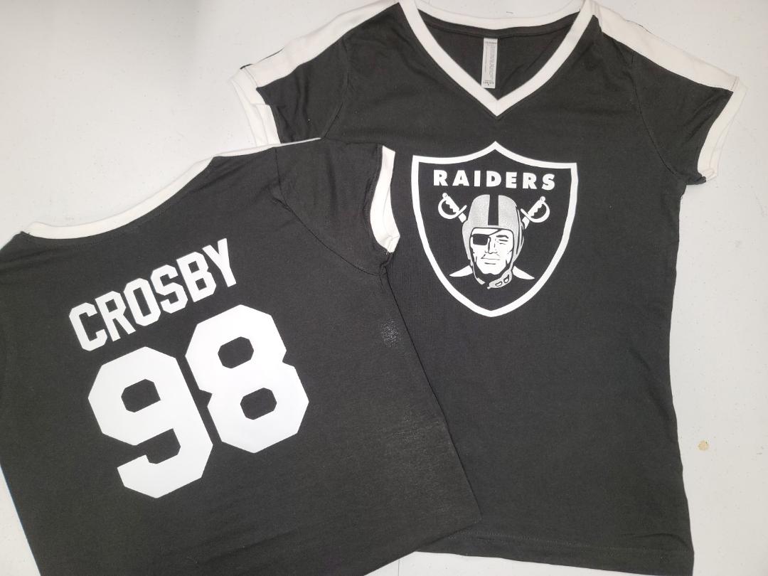 WOMENS Las Vegas Raiders MAXX CROSBY V-Neck Ringer Shirt Black