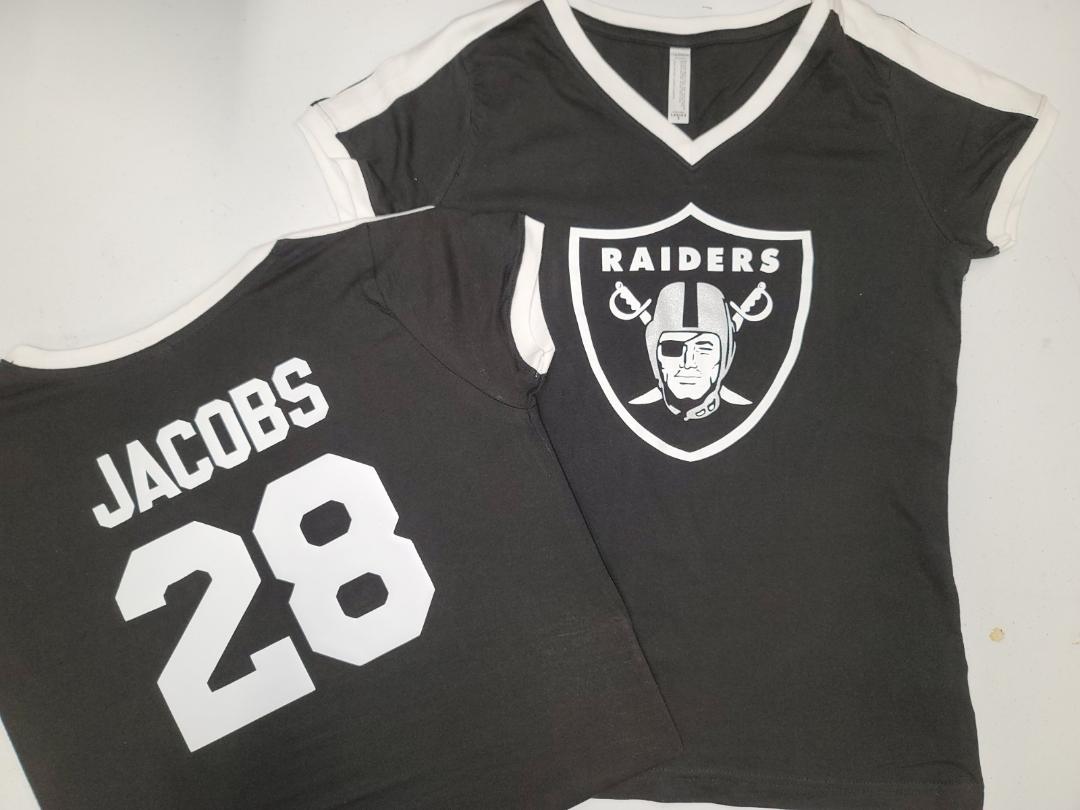 WOMENS Las Vegas Raiders JOSH JACOBS V-Neck Ringer Shirt Black