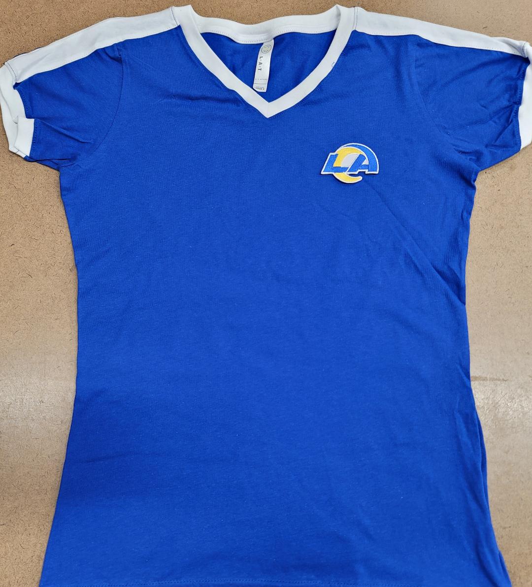 NFL Team Apparel Womens LOS ANGELES RAMS V-Neck Ringer Shirt ROYAL