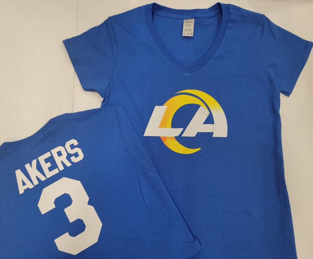 NFL Team Apparel Womens Los Angeles Rams CAM AKERS V-Neck Football Shirt ROYAL