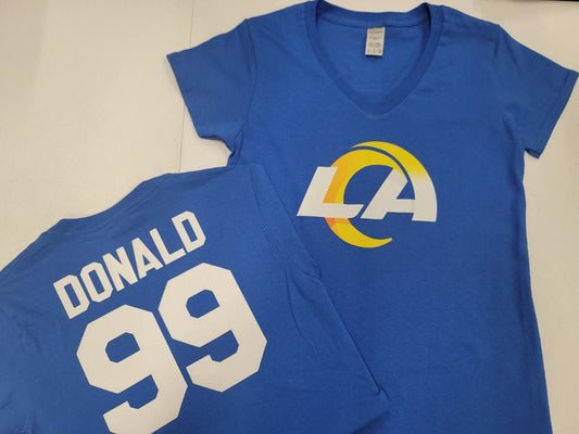 NFL Team Apparel Womens Los Angeles Rams AARON DONALD V-Neck Football Shirt ROYAL