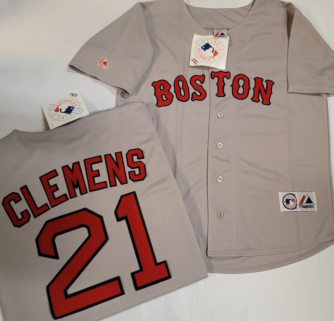 Mens Majestic Boston Red Sox ROGER CLEMENS Baseball Jersey GRAY