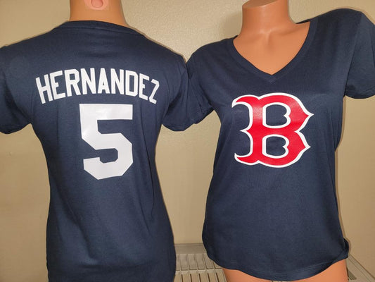 MLB Team Apparel Womens Boston Red Sox KIKI HERNANDEZ V-Neck Baseball Shirt NAVY