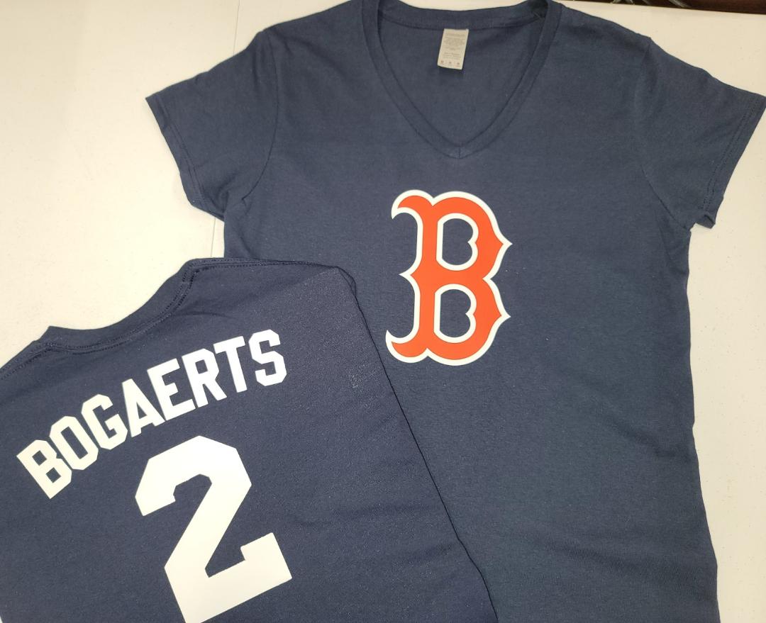 MLB Team Apparel Womens Boston Red Sox XANDER BOGAERTS V-Neck Baseball Shirt NAVY