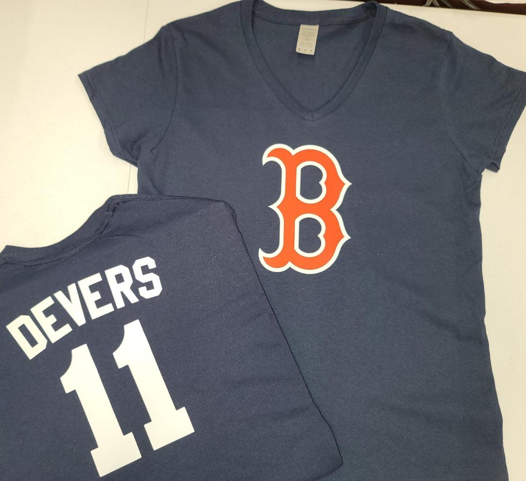 MLB Team Apparel Womens Boston Red Sox RAFAEL DEVERS V-Neck Baseball Shirt NAVY