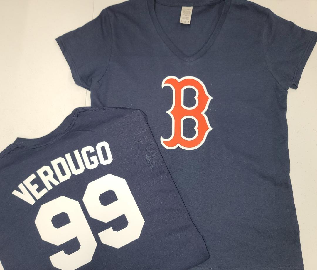 MLB Team Apparel Womens Boston Red Sox ALEX VERDUGO V-Neck Baseball Shirt NAVY