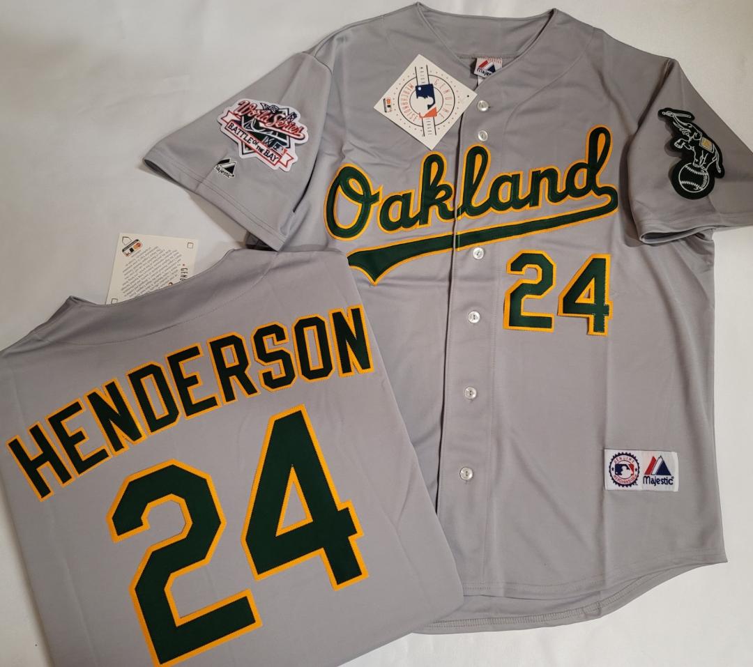 Majestic Oakland A's RICKEY HENDERSON 1989 World Series Baseball Jersey GRAY