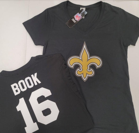 NFL Team Apparel Womens New Orleans Saints IAN BOOK V-Neck Football Shirt BLACK
