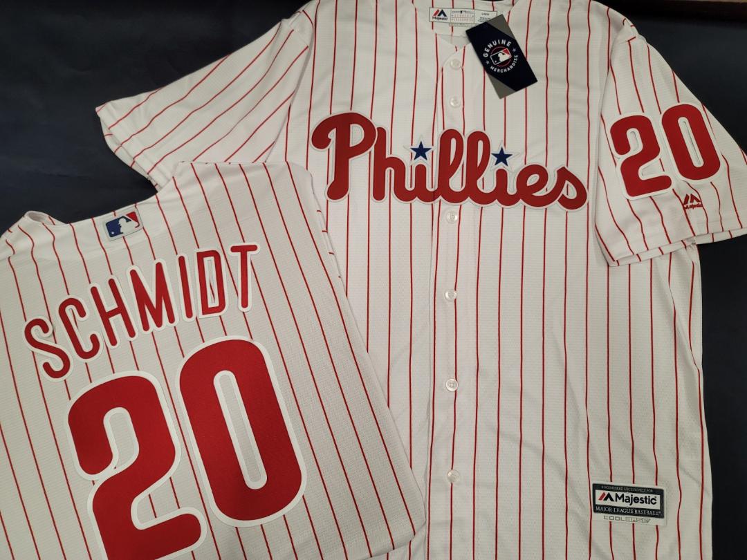 Majestic Philadelphia Phillies MIKE SCHMIDT Vintage Baseball Jersey WHITE P/S