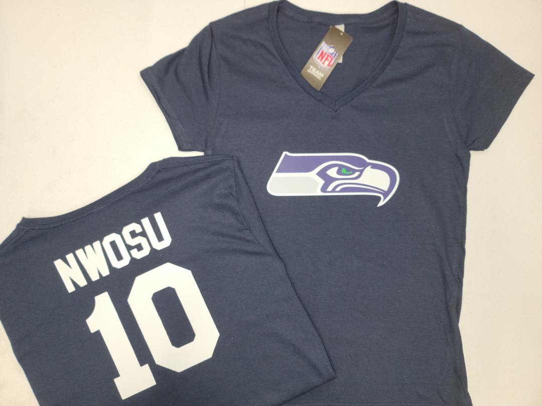 NFL Team Apparel Womens Seattle Seahawks UCHENNA NWOSU V-Neck Football Shirt NAVY