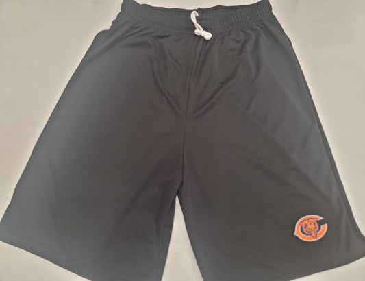 Mens NFL CHICAGO BEARS Moisture Wick Dri Fit SHORTS Embroidered Logo BLACK