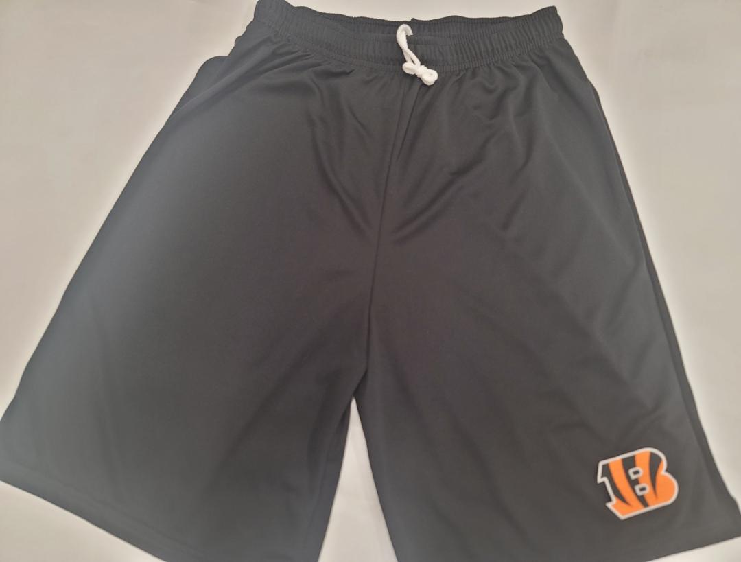 Mens NFL CINCINNATI BENGALS Moisture Wick Dri Fit SHORTS Embroidered Logo BLACK