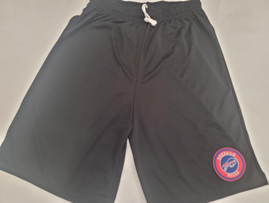 Mens NFL BUFFALO BILLS Moisture Wick Dri Fit SHORTS Embroidered Logo BLACK