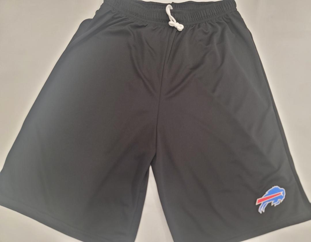 Mens NFL BUFFALO BILLS Moisture Wick Dri Fit SHORTS Embroidered Logo BLACK