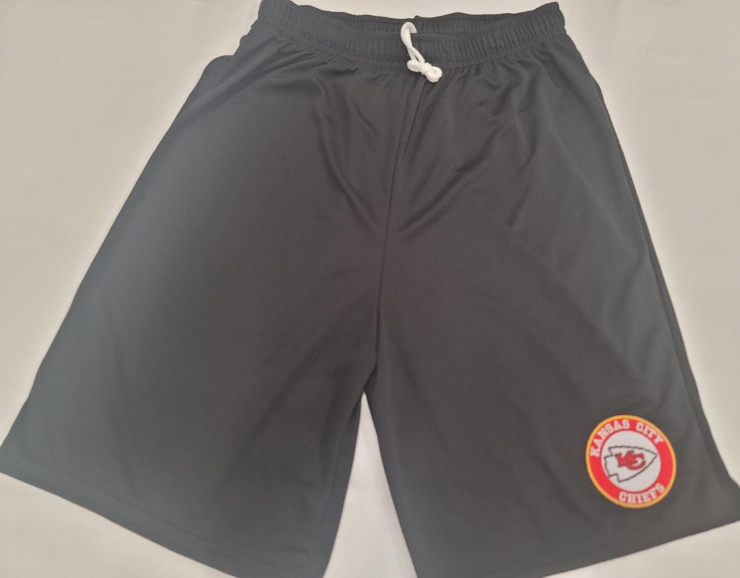 Mens NFL KANSAS CITY CHIEFS Moisture Wick Dri Fit SHORTS W/POCKETS Embroidered Logo BLACK