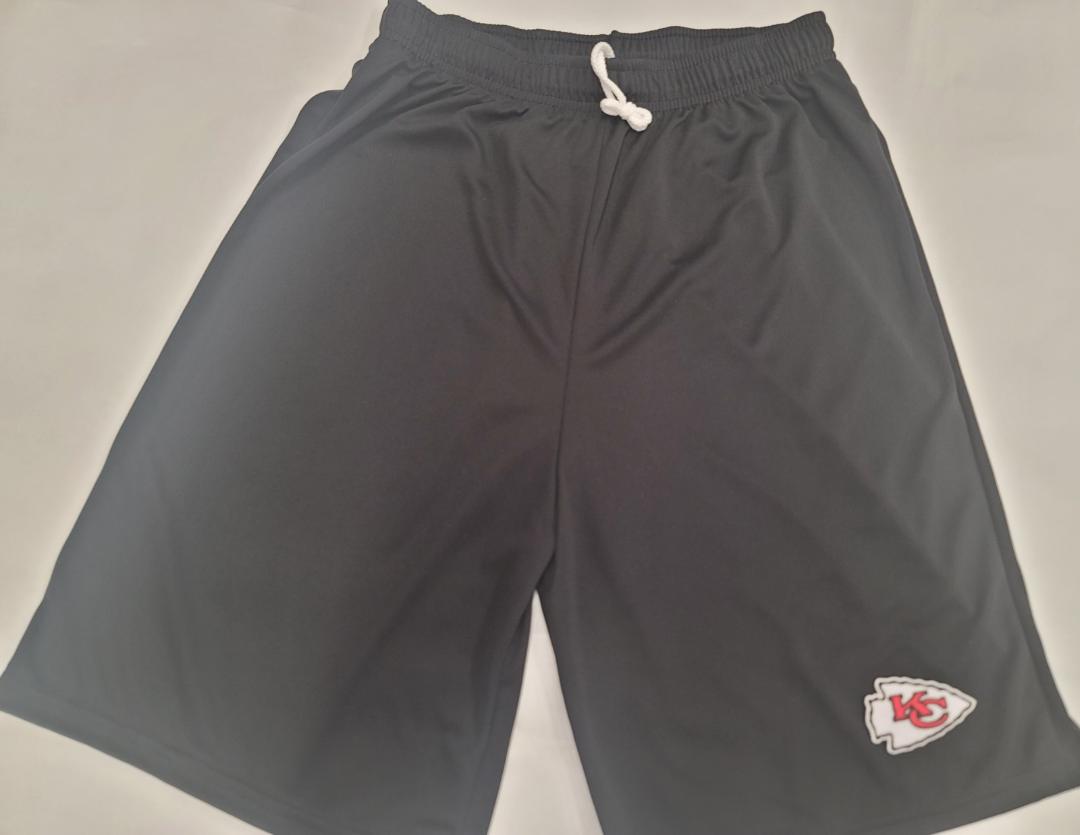 Mens NFL KANSAS CITY CHIEFS Moisture Wick Dri Fit SHORTS Embroidered Logo BLACK