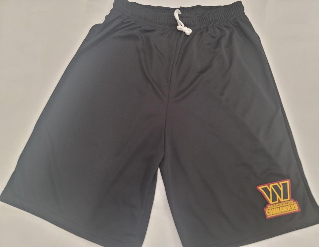 Mens NFL WASHINGTON COMMANDERS Moisture Wick Dri Fit SHORTS W/POCKETS Embroidered Logo BLACK