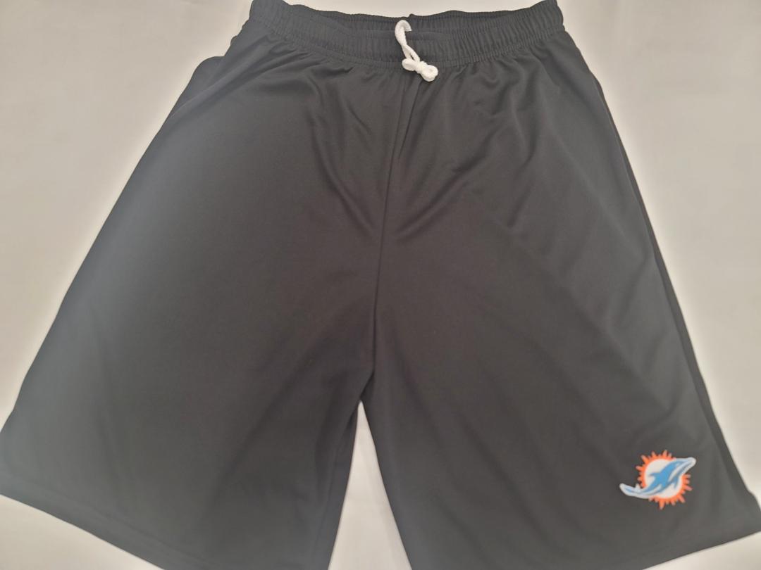 Mens NFL MIAMI DOLPHINS Moisture Wick Dri Fit SHORTS Embroidered Logo BLACK