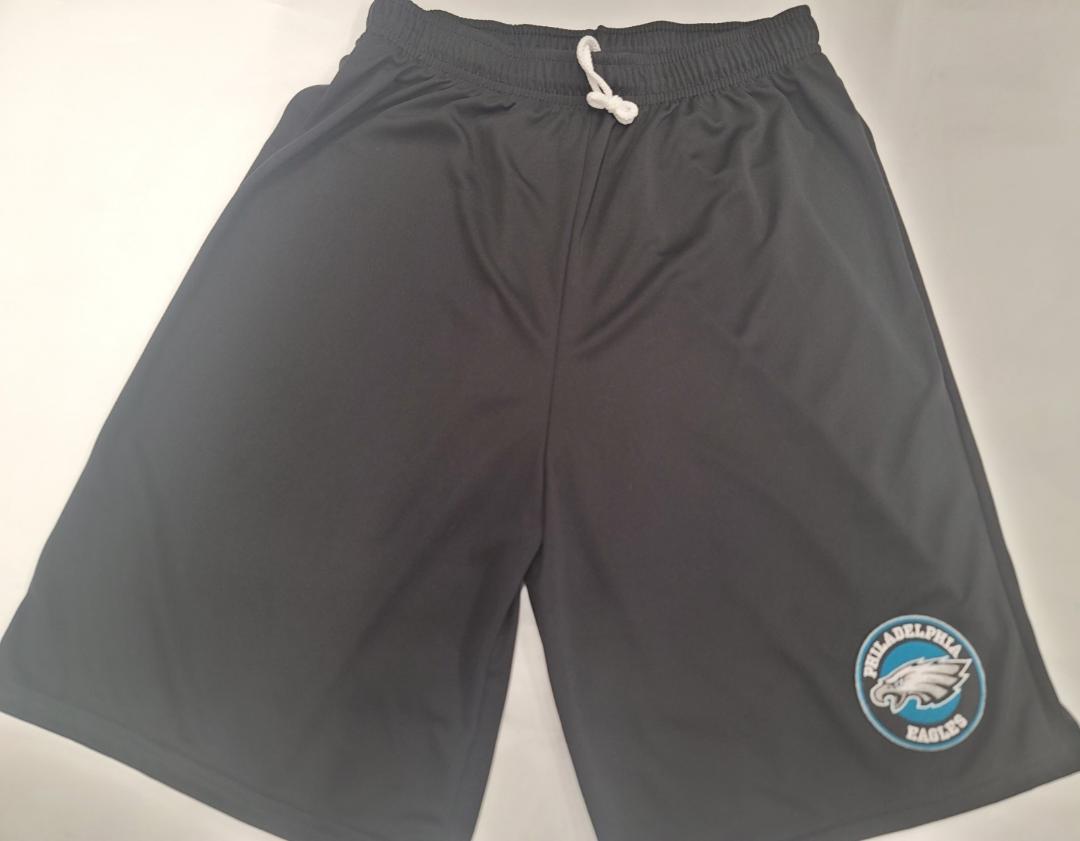 Mens NFL PHILADELPHIA EAGLES Moisture Wick Dri Fit SHORTS W/POCKETS Embroidered Logo BLACK