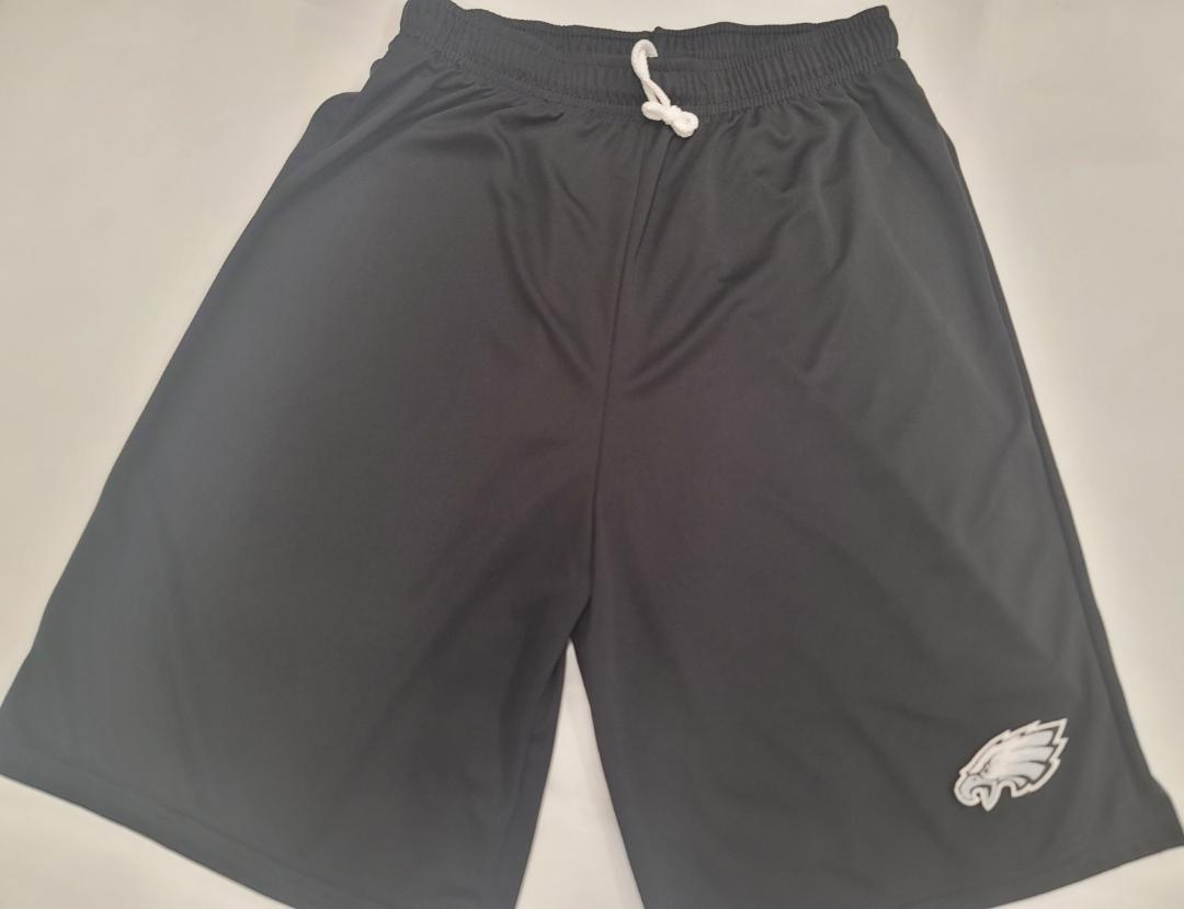 Mens NFL PHILADELPHIA EAGLES Moisture Wick Dri Fit SHORTS W/POCKETS Embroidered Logo BLACK