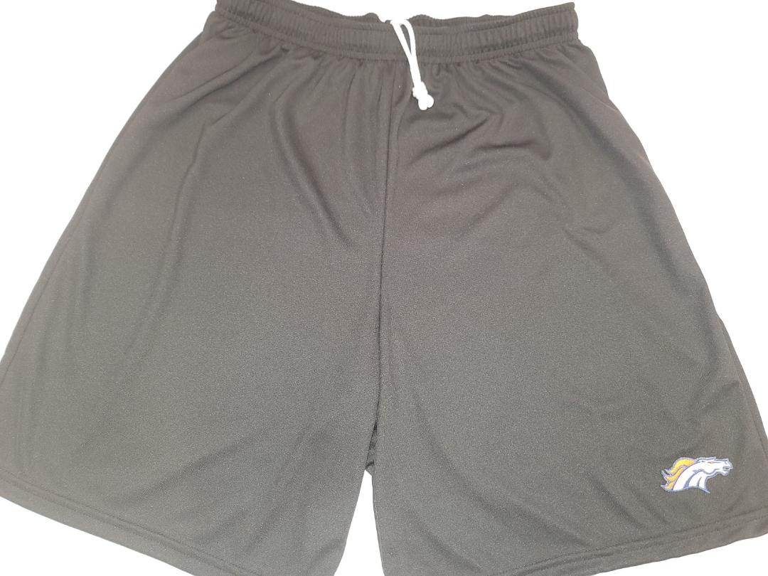 Mens NFL DENVER BRONCOS Moisture Wick Dri Fit SHORTS W/POCKETS Embroidered Logo BLACK