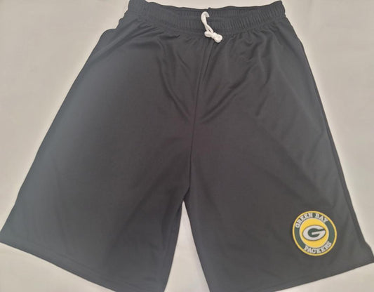 Mens NFL GREEN BAY PACKERS Moisture Wick Dri Fit SHORTS W/POCKETS Embroidered Logo BLACK