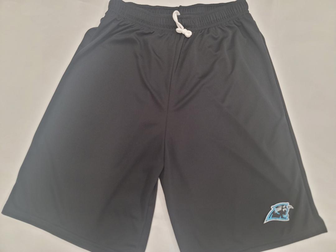 Mens NFL CAROLINA PANTHERS Moisture Wick Dri Fit SHORTS W/POCKETS Embroidered Logo BLACK