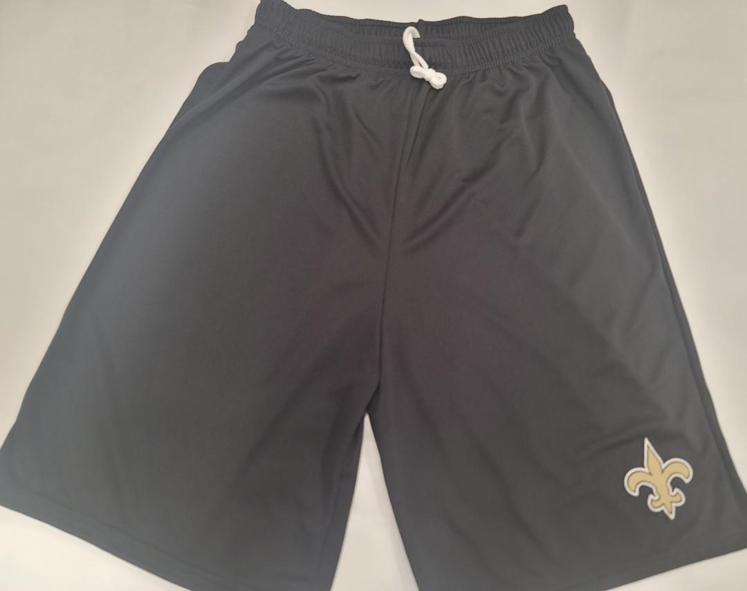 Mens NFL NEW ORLEANS SAINTS Moisture Wick Dri Fit SHORTS Embroidered Logo BLACK